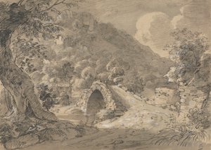 Paysage montagneux avec un pont et une maison