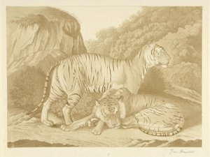 Deux tigres dans un paysage - Isaac van Haastert (signed by artist)
