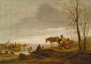 Paysage hivernal avec des personnages sur une rivière gelée - Isaac van Ostade