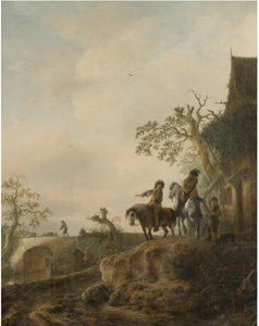 Paysage avec des cavaliers faisant halte dans une auberge - Isaac van Ostade