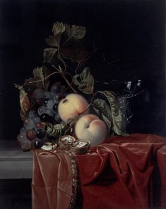 Nature morte de raisins, pêches, noix et un verre de vin - Isaak Denies