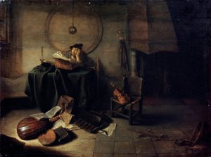 Mélancolie II Scientifique dans son studio, peinture hollandaise du 17ème siècle - Isaak de Jouderville