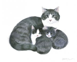 Chatte et deux chatons