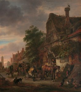 Ouvriers devant une auberge