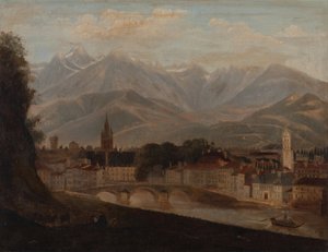 Vue de Grenoble, la chaîne de montagnes de Belledonne en arrière-plan 1831 - Isidore Dagnan