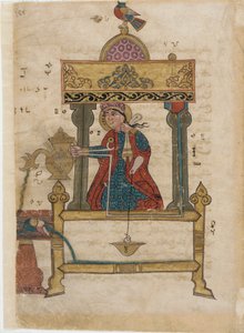 Automate de lavage des mains avec mécanisme de chasse, folio du Livre des dispositifs mécaniques ingénieux - Islamic School