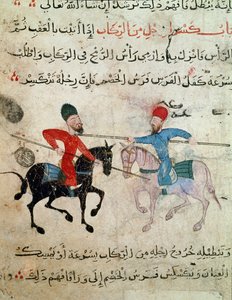 Art islamique : Dessin sur parchemin de la période fatimide (10-11ème siècle) - Scène de duel entre deux cavaliers - Islamic School