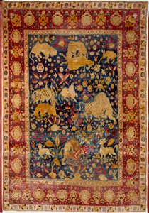 Art islamique : tapis de soie avec décoration animale « Peytel ». Fabriqué à Kashan. XVIe siècle - Islamic School