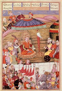 Art islamique : Sohrab regarde à nouveau la tente de Roustam. Miniature persane d