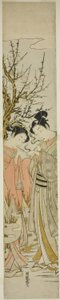 Couple allumant des pipes sous un prunier - Isoda Koryusai