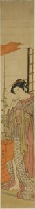 Courtisane admirant les gloires du matin en se nettoyant les dents - Isoda Koryusai