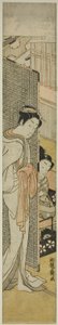 Courtisane Derrière un Écran et Jeune Homme Fumant - Isoda Koryusai