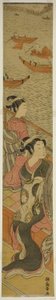 Courtisane et son assistante sur un balcon surplombant la rivière - Isoda Koryusai