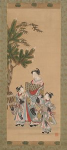 Courtisane et deux servantes le jour du Nouvel An - Isoda Koryusai