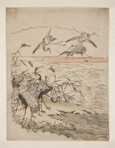 Grues de retour (estampe sur bois en couleur) - Isoda Koryusai