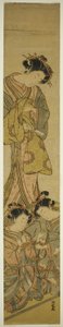 La courtisane Segawa de Matsubaya regardant ses assistants jouer au berceau de chat - Isoda Koryusai