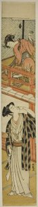 Jeune femme lançant une balle à un jeune homme - Isoda Koryusai
