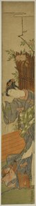 Jeune femme avec un singe de compagnie - Isoda Koryusai