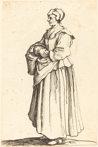 Paysanne avec panier, de profil, face à gauche - Israel Henriet after Jacques Callot