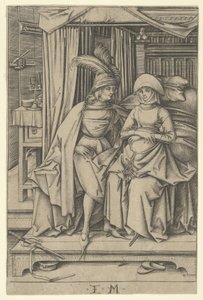 Couple assis sur un lit, de Scènes de la vie quotidienne - Israhel van Meckenem