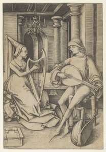 Joueur de luth et harpiste, de Scènes de la vie quotidienne - Israhel van Meckenem