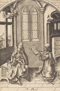 Saint Luc dessinant un portrait de la Vierge, vers 1475 - Israhel van Meckenem
