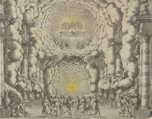Conception pour un décor de théâtre créé par Giacomo Torelli da Fano pour le ballet 