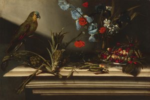 Nature morte avec artichauts et perroquet - Italian 17th Century
