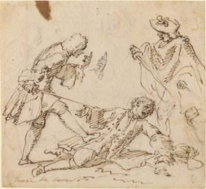 Trois hommes se battant - Italian 17th or 18th Century