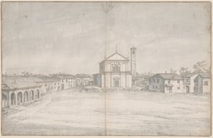 Centre-ville avec une église - Italian 18th Century