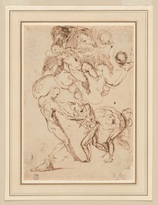 Étude de Figures Masculines Liées et Malmenées, et Divers Putti, Un Tenant une Fronde de Palmier - Italian School