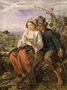 Un ramasseur de bois et une fille lisant - Italian School