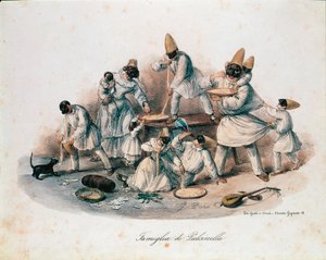 Une famille de pulcinella (polichinelle) personnage de la commedia dell