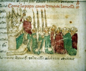 Un pape célébrant la messe de nuit - Italian School