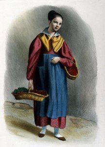 Une jeune vendeuse ambulante de fraises. Métier milanais, gravure de Locarno de 1830