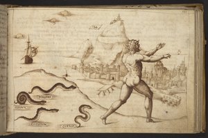 Des serpents poursuivant une figure humaine, de Historia Animalium, 1595