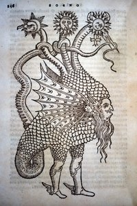 Alchimie : Monstre hybride, dans « De Transmutatione Metallica Sogni Tre », par Giovanni Battista Nazari, édité à Brescia en 1599