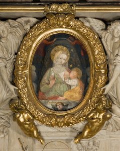 Autel de Saint Eusèbe, Fresque Notre-Dame de la Paix du XVe siècle, Insérée dans le cadre avec des anges en 1622 - Italian School