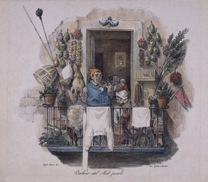 Balcon au petit quai à Naples, Italie, XIXe siècle - Italian School