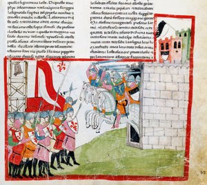 Bataille de Montaperti, miniature par Pacino di Buonaguida de Nuova Cronica, par Giovanni Villani - Italian School