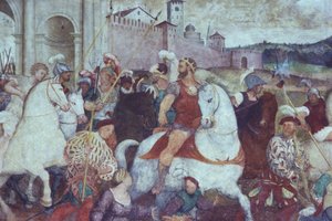 Scène de bataille devant les murs de la ville, vers 1460 - Italian School