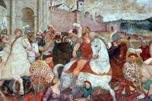 Scène de bataille devant les murs de la ville, vers 1460 - Italian School