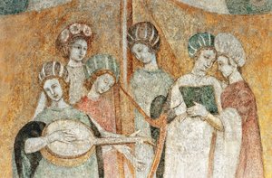 Bicocca degli Arcimboldi : fresque du 15ème siècle, détail de femmes jouant de la musique