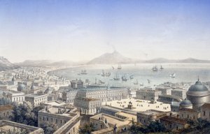 Vue aérienne du Palais Royal et de la Piazza Plebiscito à Naples, Italie - Italian School