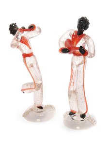 Figures de ménestrel Blackamoor, vers 1938 (verre)