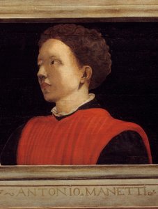 Cassone avec 5 portraits du Maître de la Renaissance florentine (détail) avec le portrait de Manetti Rutilio di Lorenzo (1571-1639). École italienne du 16ème siècle. L