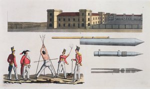 Caserne de Chatham, une punition militaire appelée le Triangle et les fusées Congreve, planche 17 de The History of the Nations