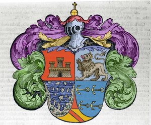 Blason du navigateur Christophe Colomb (1451-1506) : les quatre parties de l