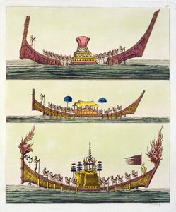 Navires cochinchinois, illustration de Le Costume Ancien et Moderne par Giulio Ferrario, publié vers 1820-30 - Italian School