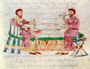 Codex 132 Livre 22 Chap.1 Le Repas, de De Universo par Raban Maur (c.780-856) 1023 - Italian School